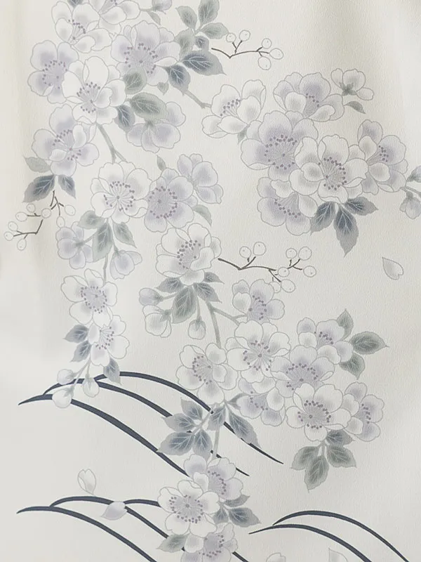 訪問着0105 白 黒 桜 流水 トールサイズ 広幅