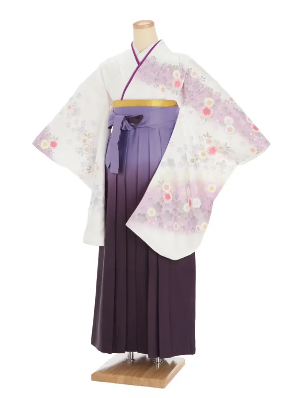 女性袴レンタル0740 白紫桜×紫ｸﾞﾗﾃﾞ
