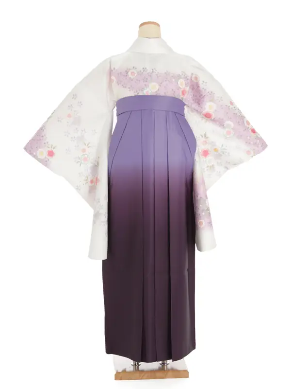 女性袴レンタル0740 白紫桜×紫ｸﾞﾗﾃﾞ