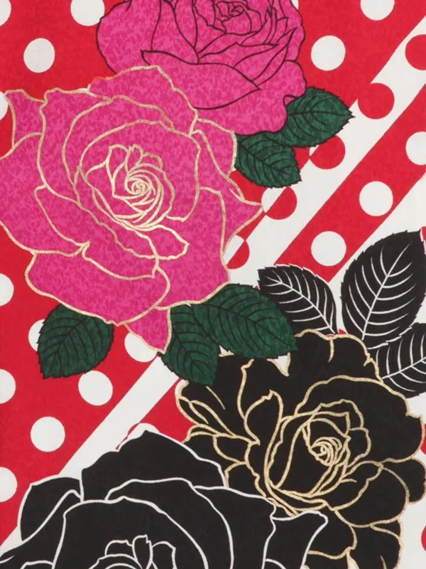 女性袴レンタル0742 赤水玉×黒ぼかし