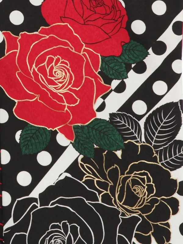 女性袴レンタル0743 黒水玉×黒ｽﾄﾗｲﾌﾟ