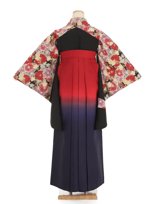 女性袴レンタル0747 黒菊×赤紺