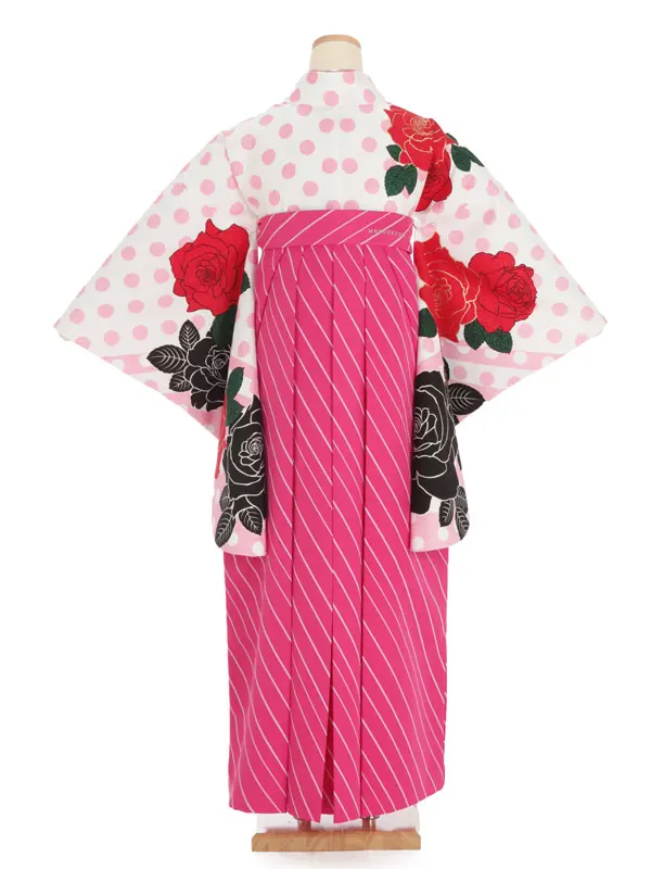 女性袴レンタル0748 ﾋﾟﾝｸ水玉×ピンクｽﾄﾗｲﾌﾟ