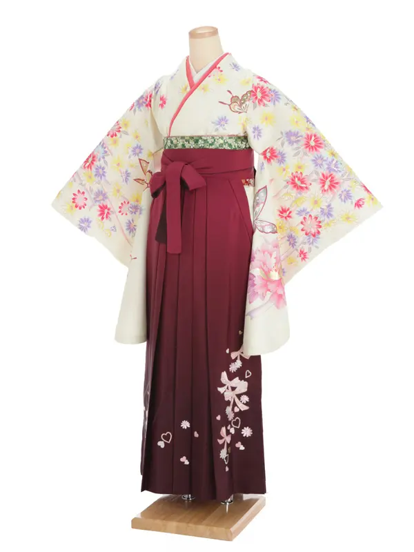 女性袴レンタル0749 ｸﾘｰﾑ秋桜×ﾜｲﾝ