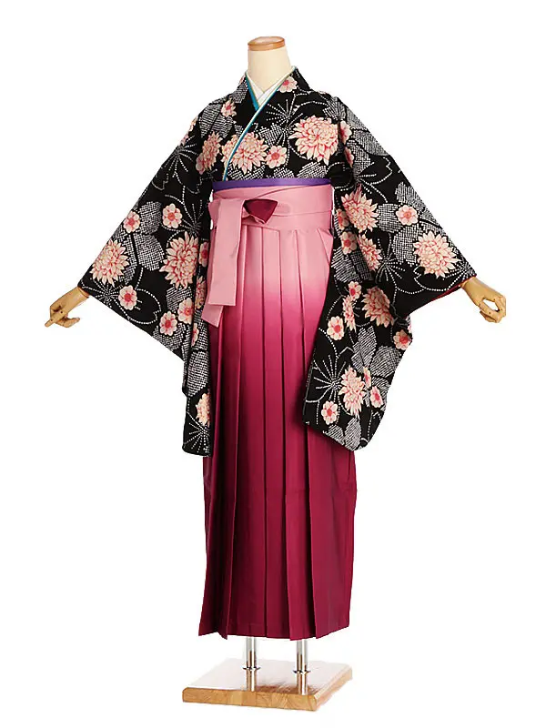 女性袴レンタル0754 黒かなこ菊×ﾋﾟﾝｸｸﾞﾗﾃﾞ