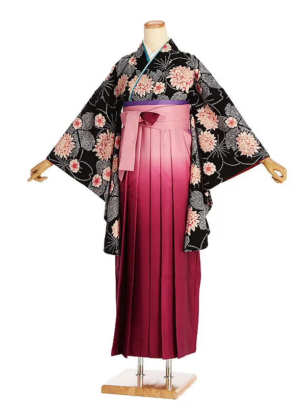 女性袴レンタル0754 黒かなこ菊×ﾋﾟﾝｸｸﾞﾗﾃﾞ