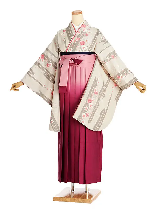 女性袴レンタル0759 経絣こぶき乱菊桜×ﾋﾟﾝｸｸﾞﾗﾃﾞ