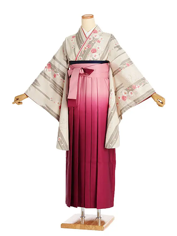 女性袴レンタル0759 経絣こぶき乱菊桜×ﾋﾟﾝｸｸﾞﾗﾃﾞ