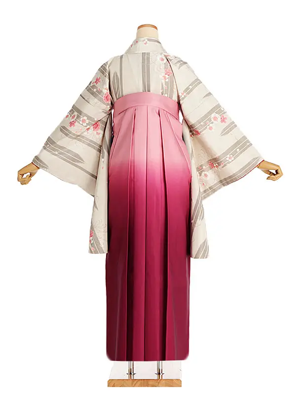女性袴レンタル0759 経絣こぶき乱菊桜×ﾋﾟﾝｸｸﾞﾗﾃﾞ
