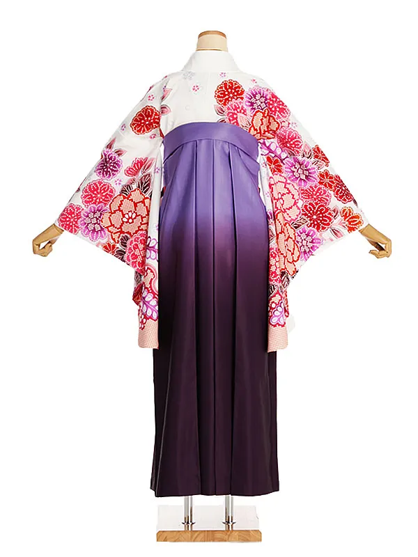 女性袴レンタル0760 白かなこ下がり藤×紫ｸﾞﾗﾃﾞ
