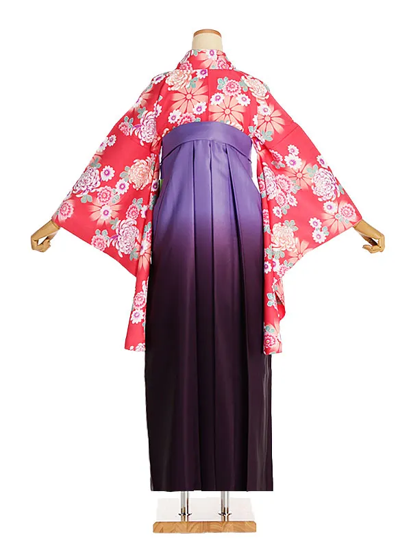 女性袴レンタル0763 ﾋﾟﾝｸ地乱菊×紫ｸﾞﾗﾃﾞ