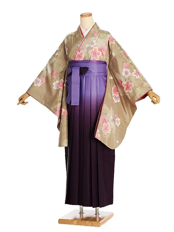 女性袴レンタル0764 ｸﾞﾘｰﾝこぶき桜楓×紫ｸﾞﾗﾃﾞ