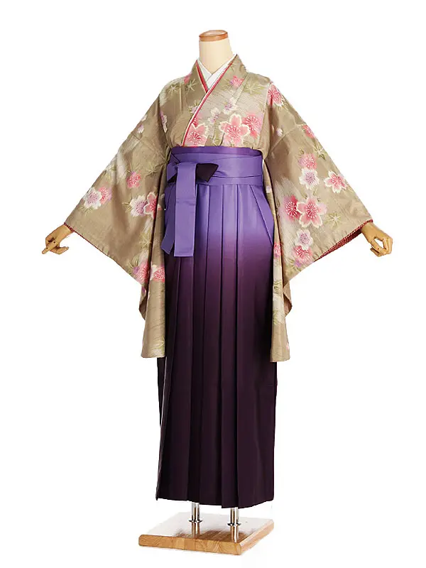 女性袴レンタル0764 ｸﾞﾘｰﾝこぶき桜楓×紫ｸﾞﾗﾃﾞ