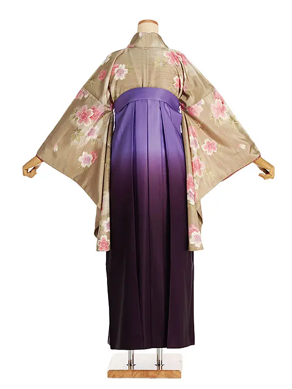 女性袴レンタル0764 ｸﾞﾘｰﾝこぶき桜楓×紫ｸﾞﾗﾃﾞ