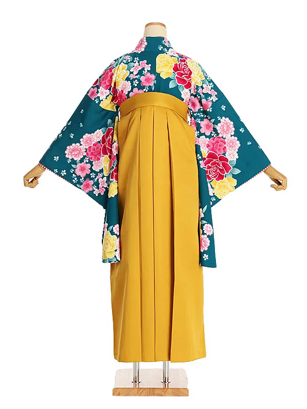 女性袴レンタル0765 ｴﾒﾗﾙﾄﾞｸﾞﾘｰﾝﾊﾞﾗ×からし