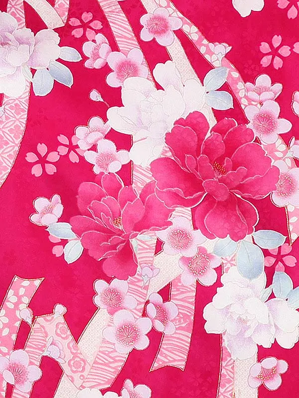 女性袴レンタル0767 ﾋﾟﾝｸのしめ花×ひすい