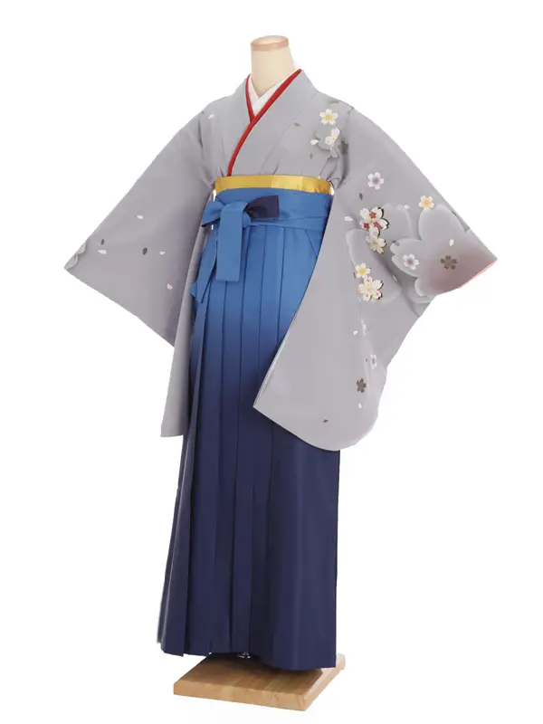 女性袴レンタル0770 ｸﾞﾚｰ桜×青ｸﾞﾗﾃﾞ