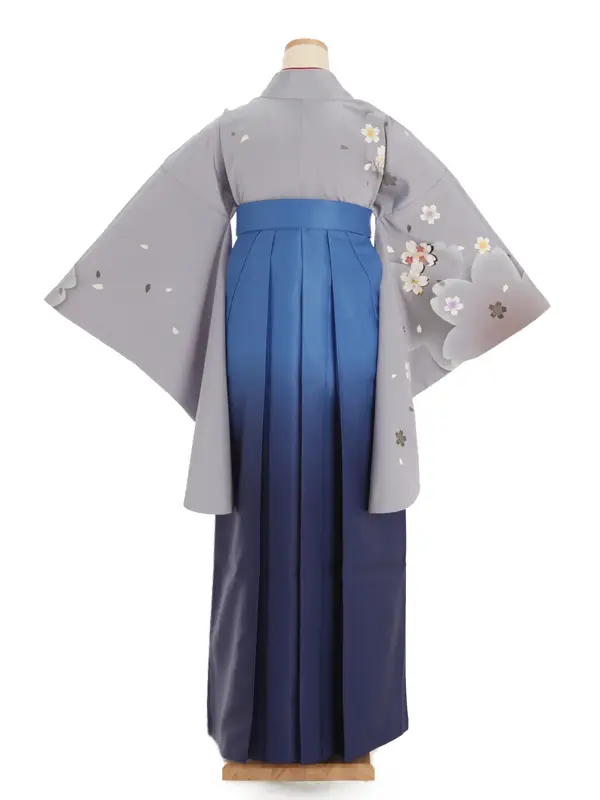 女性袴レンタル0770 ｸﾞﾚｰ桜×青ｸﾞﾗﾃﾞ
