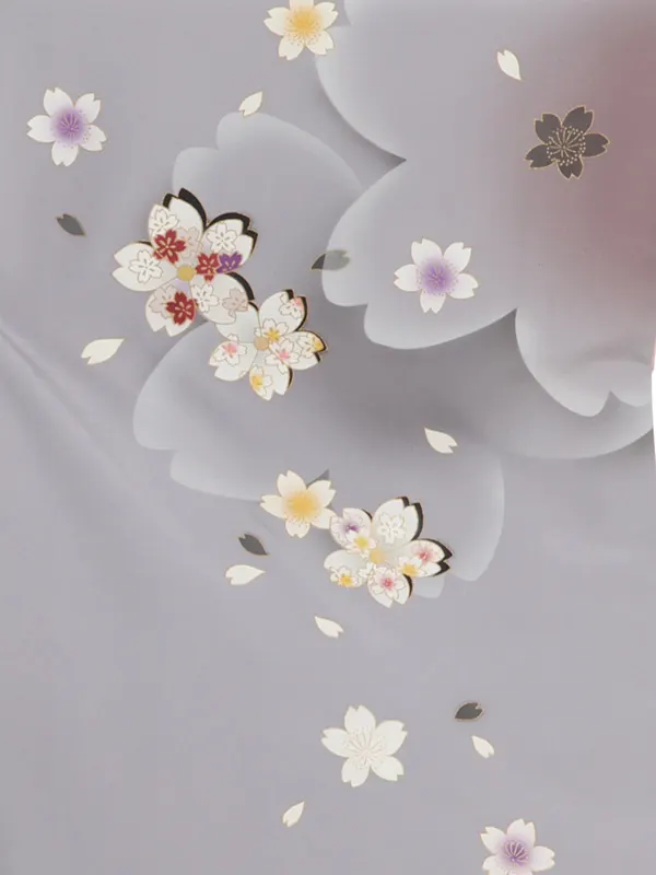 女性袴レンタル0770 ｸﾞﾚｰ桜×青ｸﾞﾗﾃﾞ