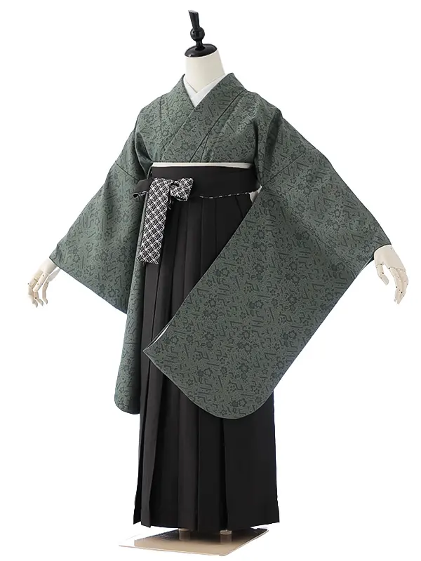 女性袴0782 深緑 桜 無地