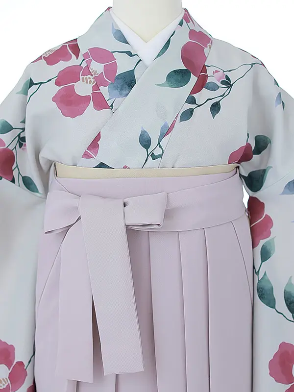 女性袴0783 薄グレー 赤 椿