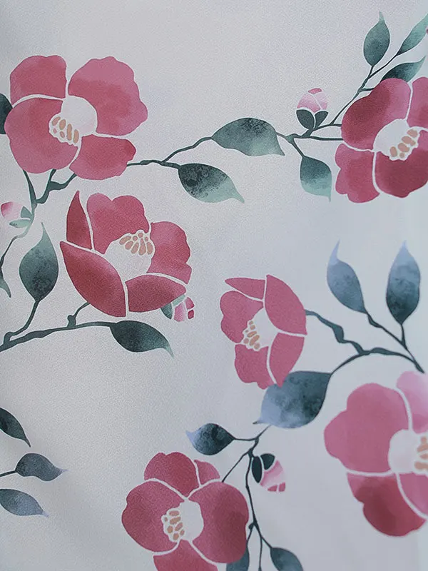 女性袴0783 薄グレー 赤 椿