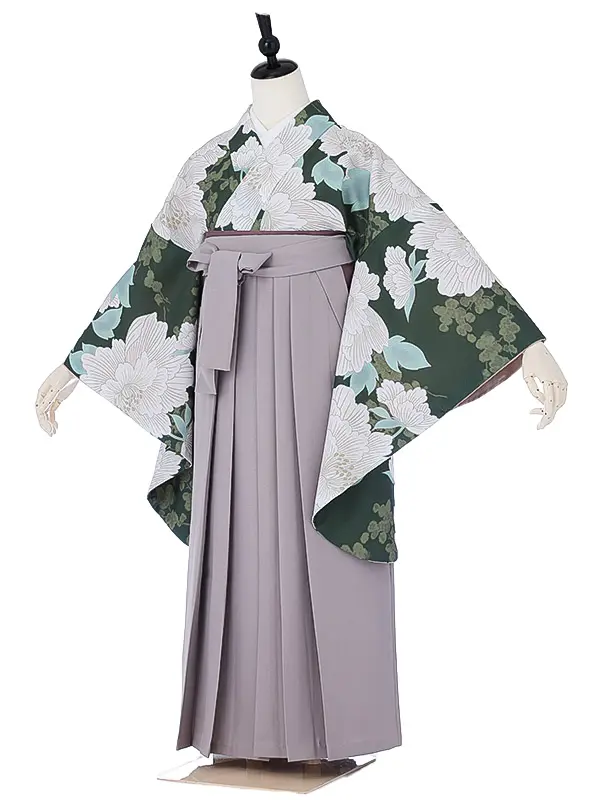 女性袴0784 深緑 白 牡丹