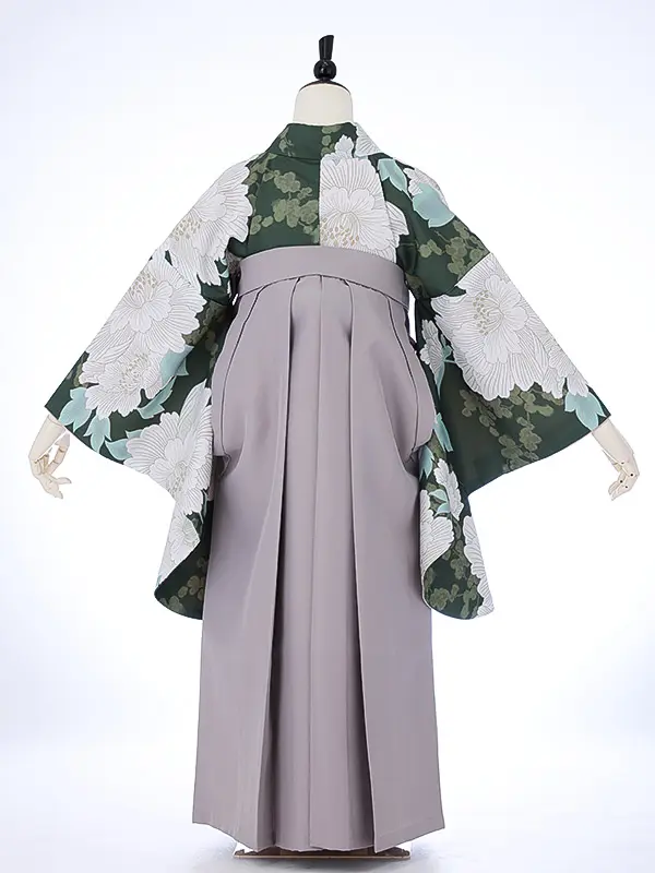 女性袴0784 深緑 白 牡丹