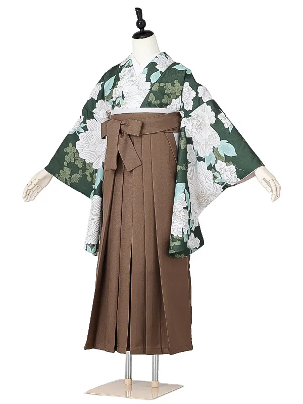 女性袴0785 深緑 白 牡丹