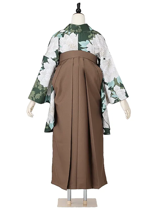 女性袴0785 深緑 白 牡丹