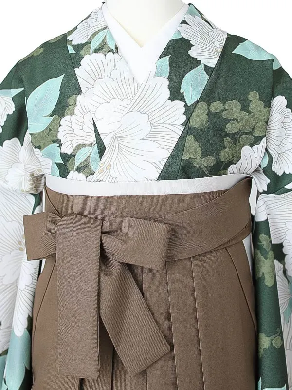 女性袴0785 深緑 白 牡丹