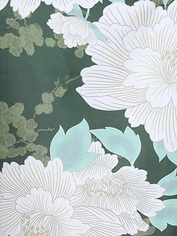 女性袴0785 深緑 白 牡丹
