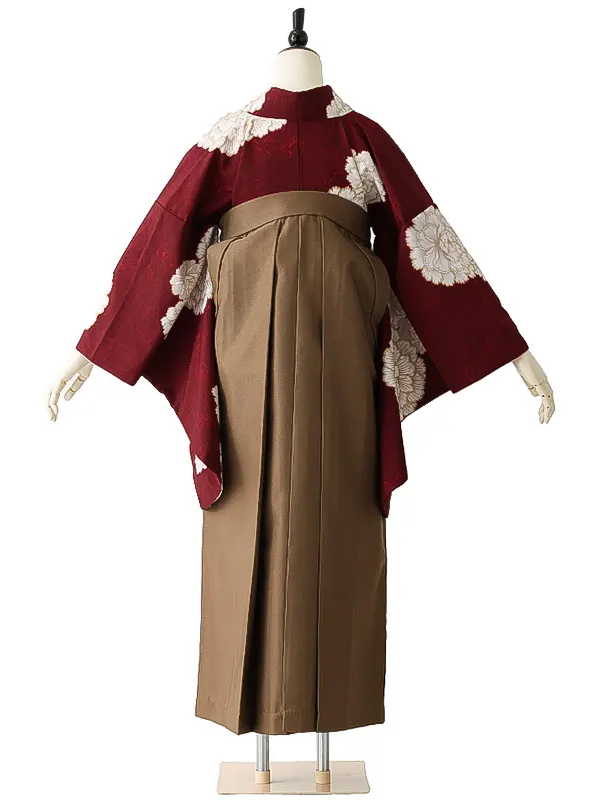 女性袴0786 えんじ 白 牡丹