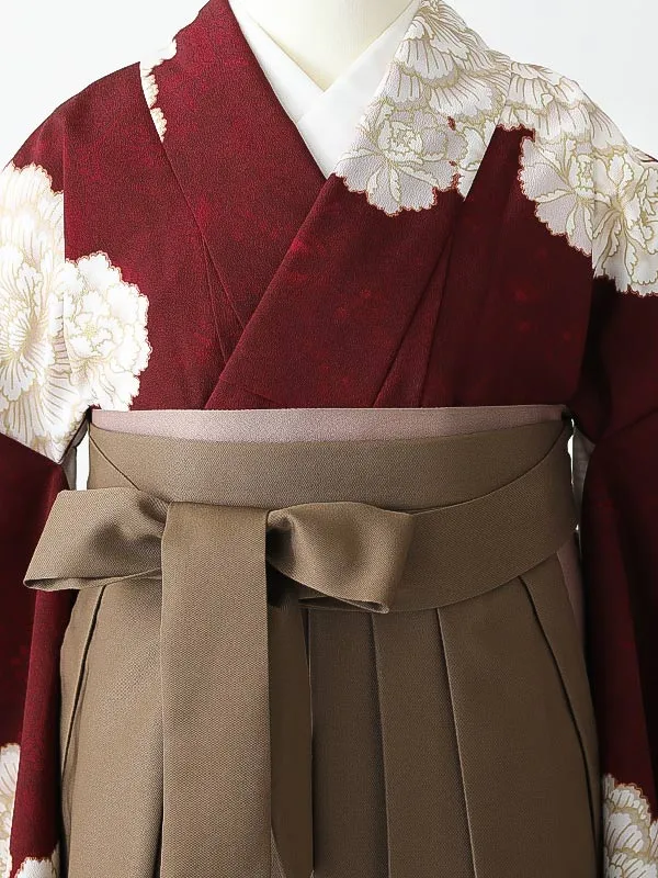 女性袴0786 えんじ 白 牡丹