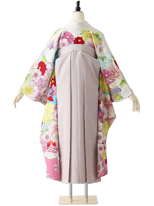 女性袴0788 【振袖袴セット】水色 レトロ 菊 ジャパンスタイル