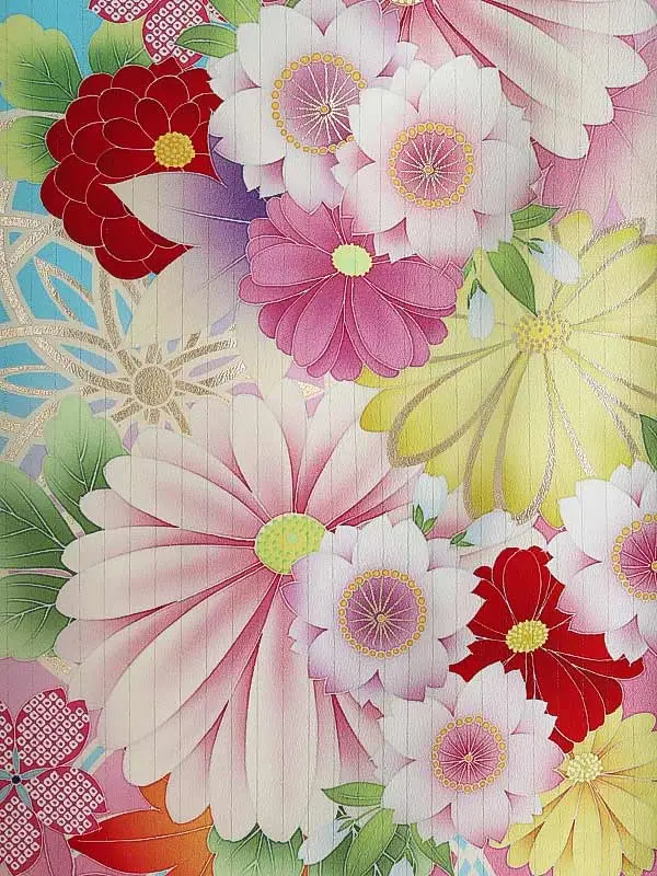 女性袴0788 【振袖袴セット】水色 レトロ 菊 ジャパンスタイル