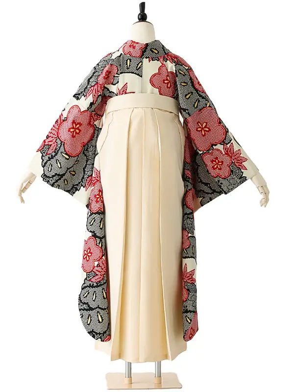 女性袴0789 【振袖袴セット】黒 赤 白 梅 絞り九重