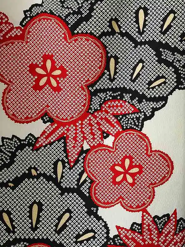 女性袴0789 【振袖袴セット】黒 赤 白 梅 絞り九重