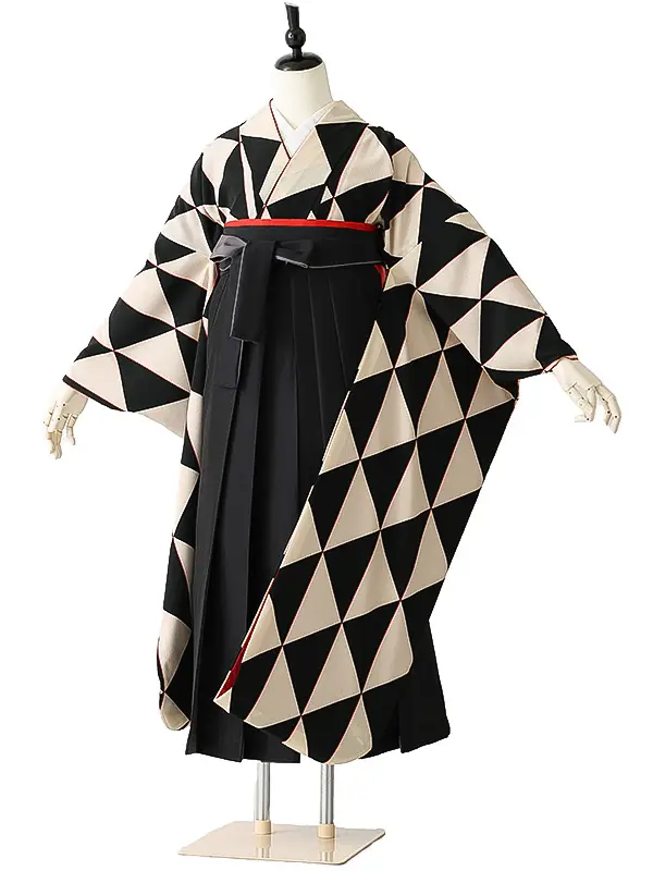 女性袴0791 【振袖袴セット】黒 白 うろこ柄 きもの道楽