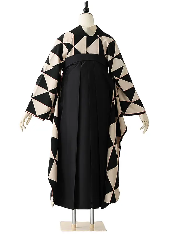 女性袴0791 【振袖袴セット】黒 白 うろこ柄 きもの道楽