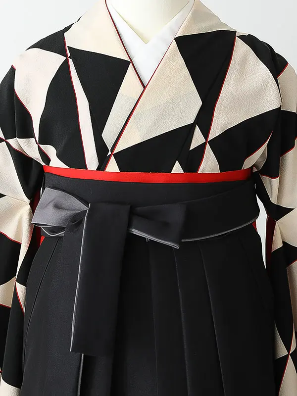 女性袴0791 【振袖袴セット】黒 白 うろこ柄 きもの道楽