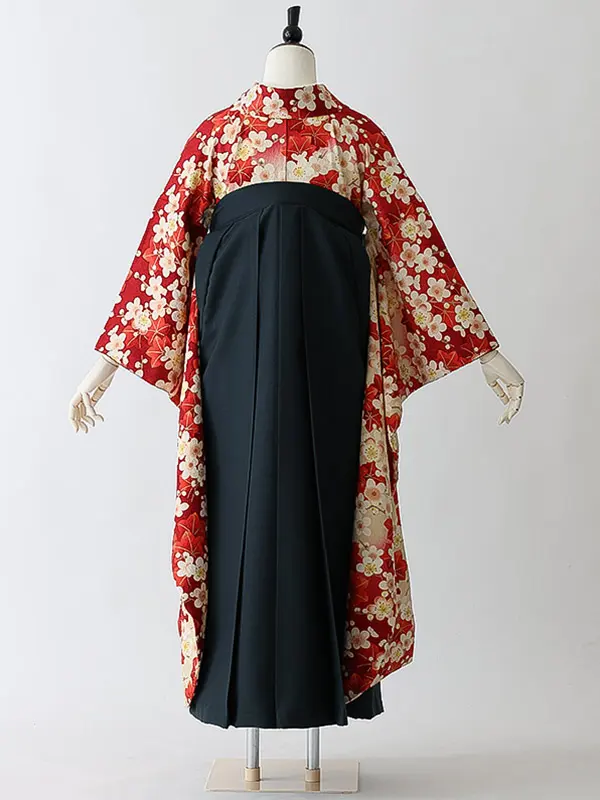 女性袴0795 【振袖袴セット】赤 桜 楓 正絹