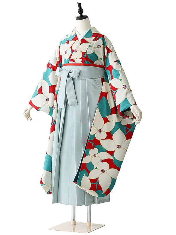 女性袴0797 【振袖袴セット】赤 青緑 桔梗