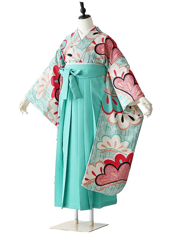 女性袴0798 【振袖袴セット】ミントグリーン 松 九重