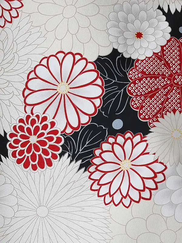 女性袴0801 【振袖袴セット】赤 白 菊 レトロ