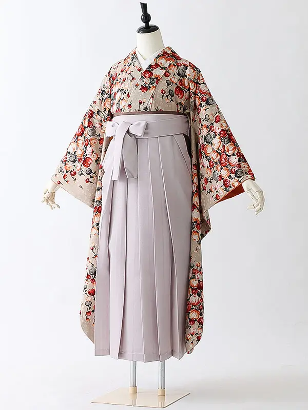 女性袴0802 【振袖袴セット】ベージュ 花束 モダンアンテナ