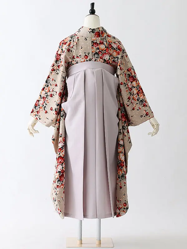 女性袴0802 【振袖袴セット】ベージュ 花束 モダンアンテナ