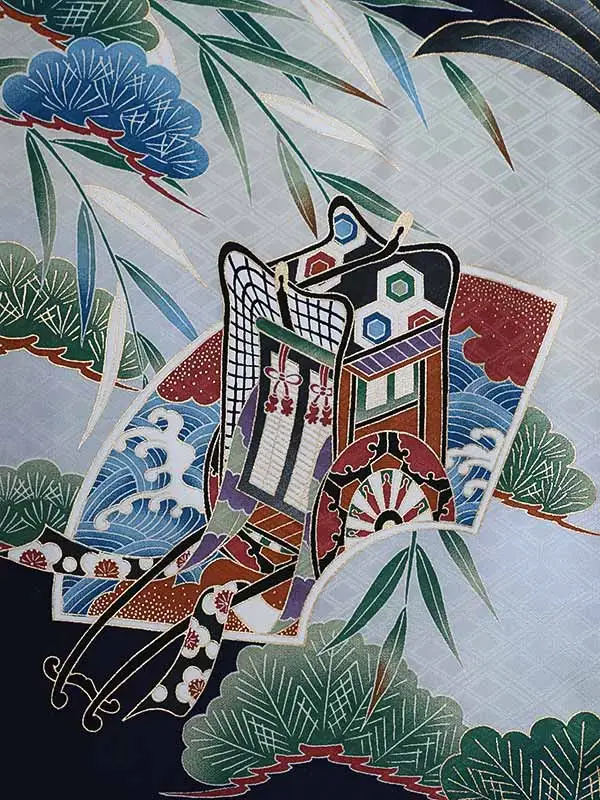 男児産着0169【正絹】濃紺 鷹 松 小鎚