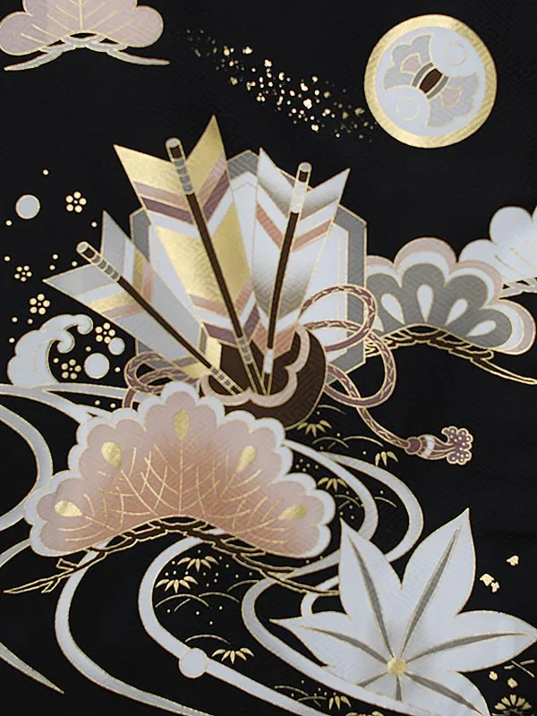 男児産着0176【正絹】黒 鷹 松 宝船