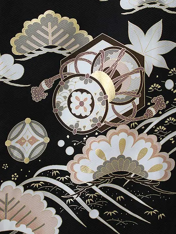 男児産着0176【正絹】黒 鷹 松 宝船